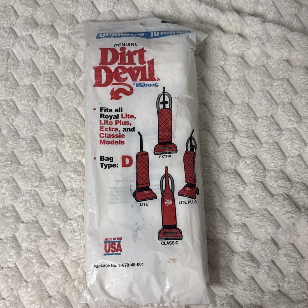 Genuine Dirt Devil Upright Type D Vacuum Vac Paper Bags 10 Pack New & Sealed